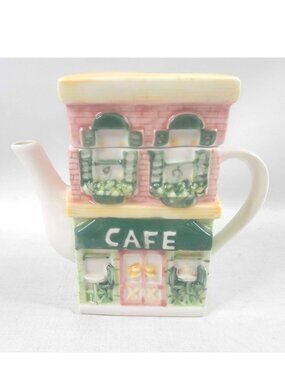 Twinings VINTAGE European Cafe Scene Decorative Teapot & Lid, H-6.25"xW-6.5"